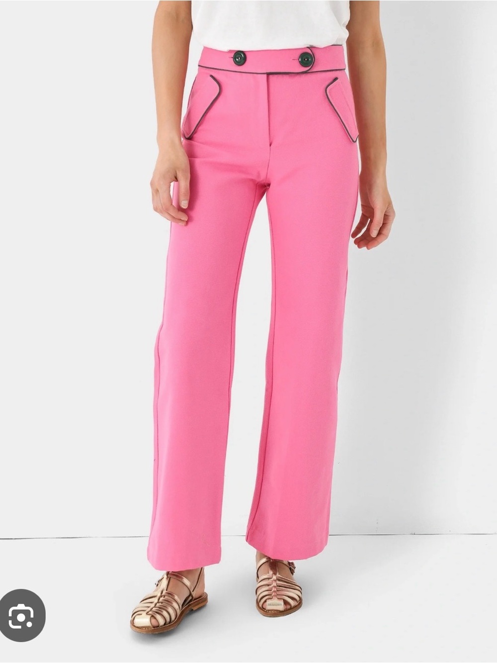 Women’s Wide-Leg Pink Trousers with Contrast Trim